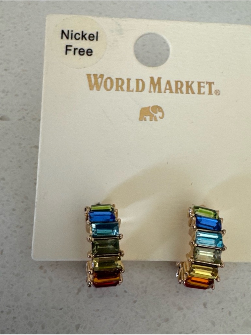 Cost Plus World Market Rainbow Crystal Hoop Earrings in Gold-Tone